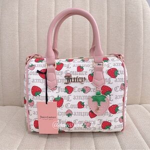 NEW Juicy Couture Strawberry Satchel Freshly Picked Pecan White Pink Diamond Red